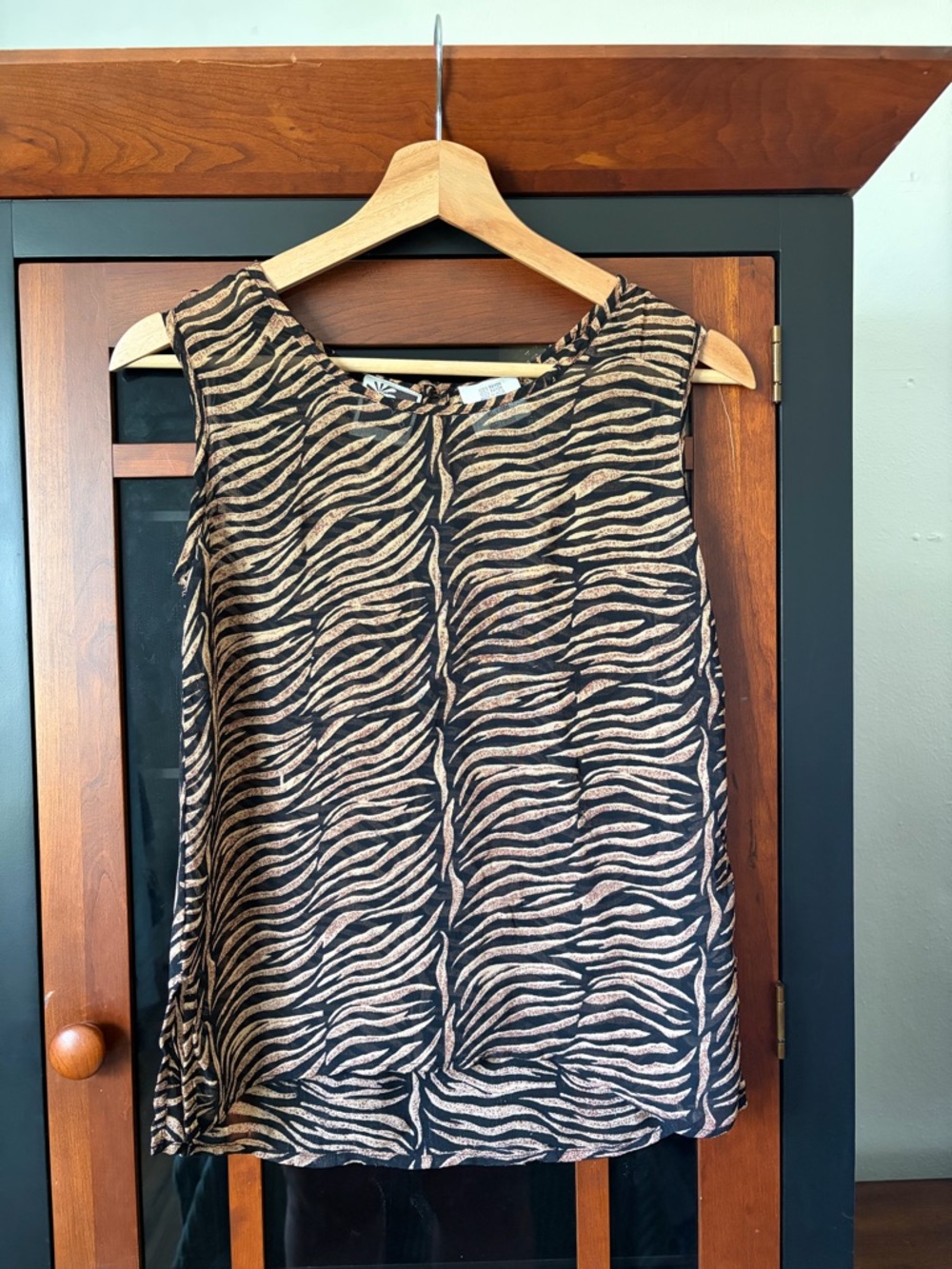 Zebra-Print Sleeveless Tank Top in Black and Tan